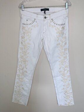Isabel Marant Embroidered Studded Skinny Low Rise Cream Jeans 38